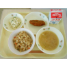 5月12日　こぎつねごはん　キャベツと厚揚げの味噌汁　白身魚フライ　切り干し大根サラダ　牛乳