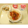 5月13日　トマトスープスパゲティ　ハムと野菜のイタリアンサラダ　元気ヨーグルト　牛乳