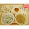 7月21日　かおりごはん　なめこと油揚げの味噌汁　コーンフライ　ポテトサラダ　牛乳